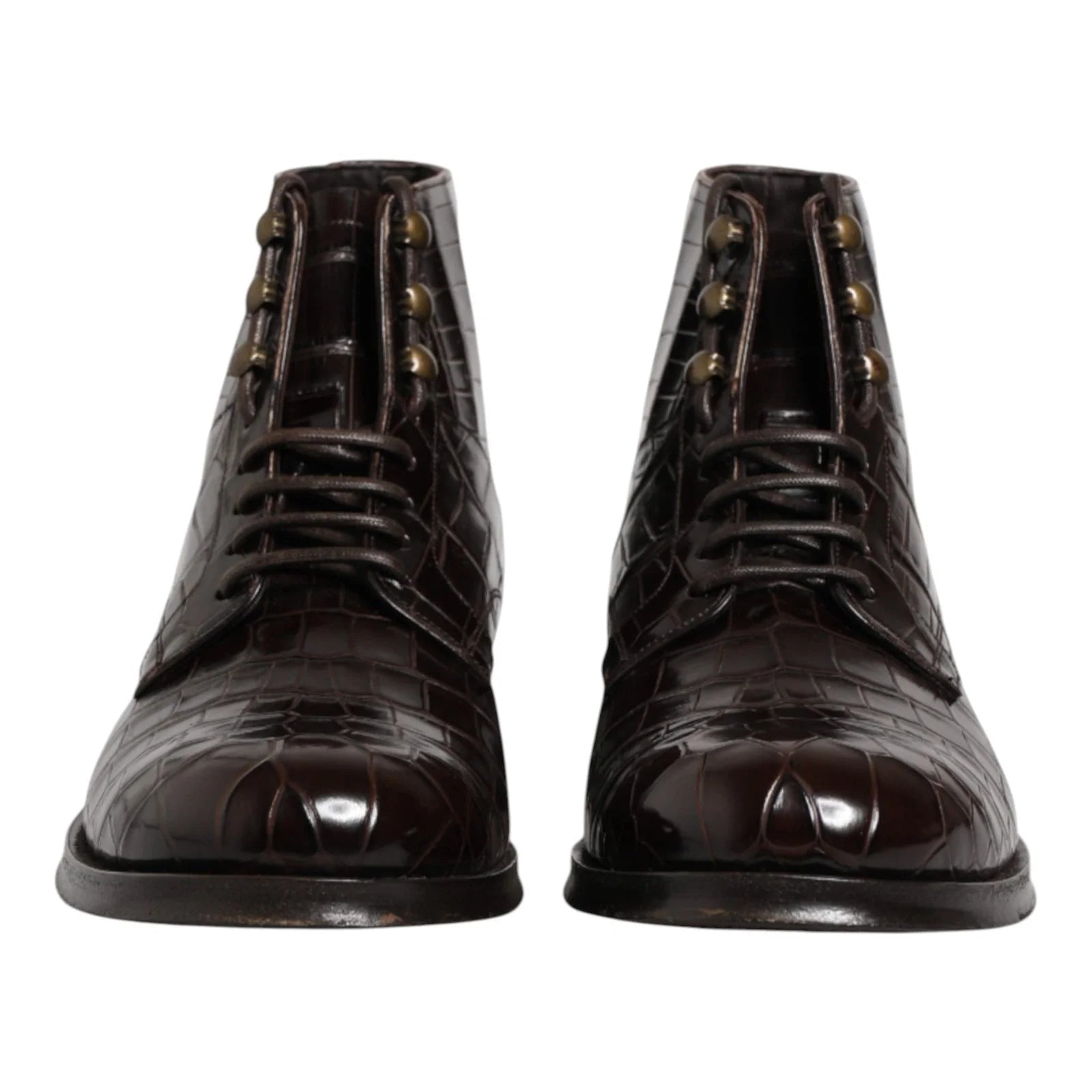 Dolce & Gabbana Dark Brown Leather Lace Up Short Boots Shoes - EU42/US9