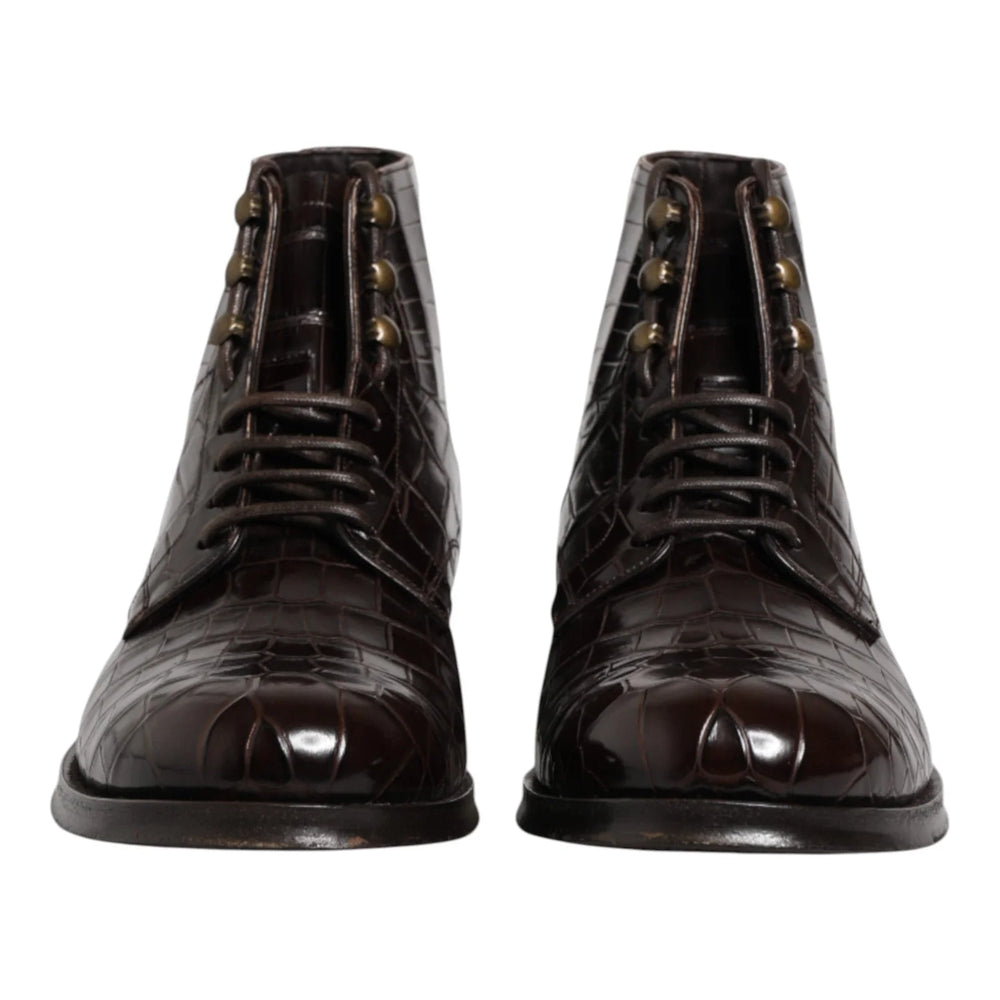 Dolce & Gabbana Dark Brown Leather Lace Up Short Boots Shoes - EU42/US9
