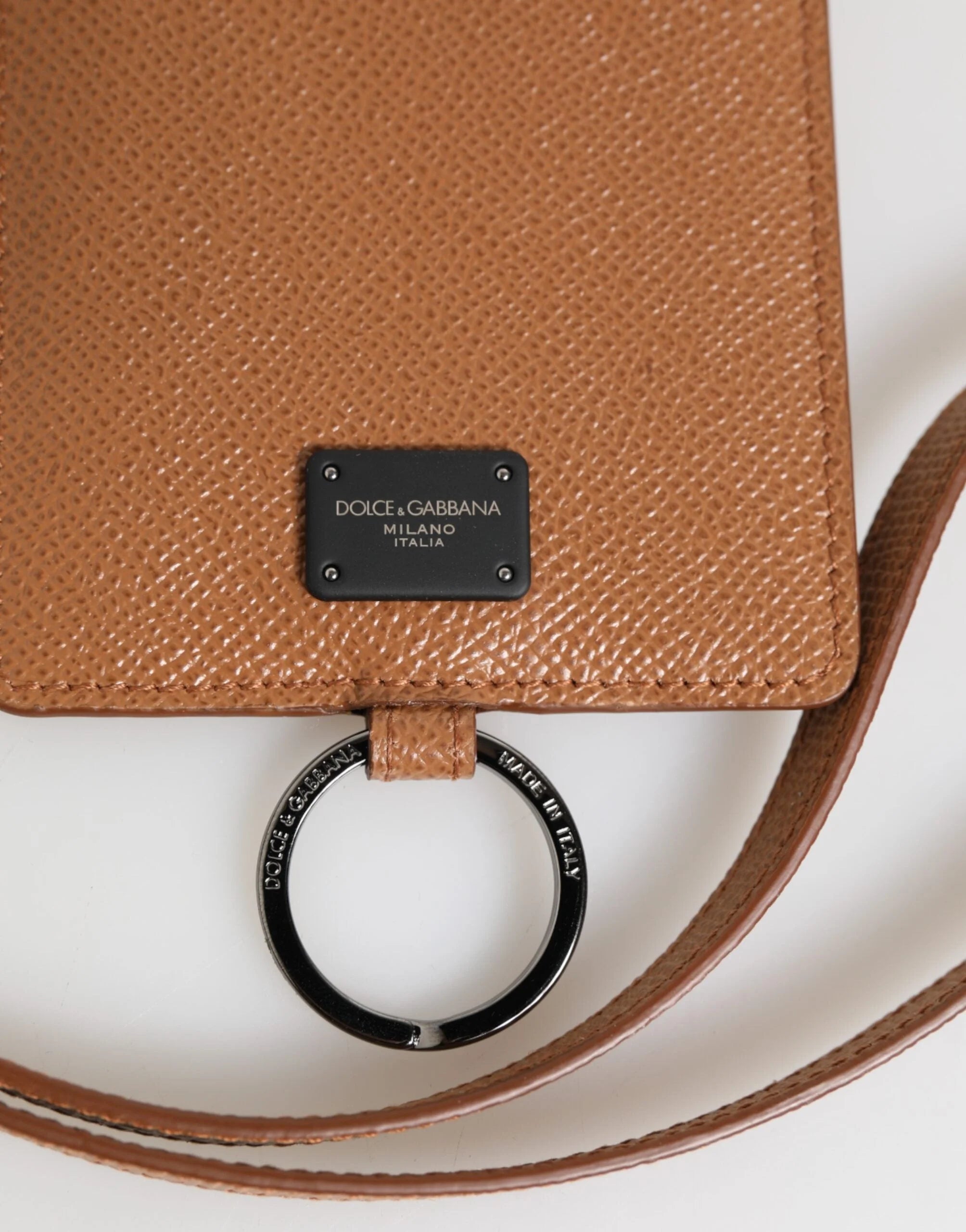 Dolce & Gabbana Dark Brown Leather Lanyard Logo Card Holder Men Wallet - Card Cases