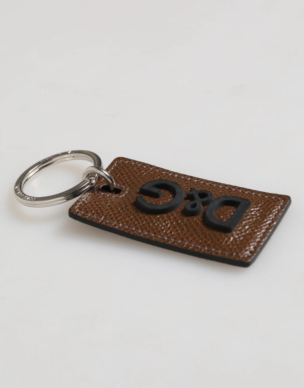 Dolce & Gabbana Dark Brown Leather Logo Metal Ring Keychain Holder Keyring - Keychains