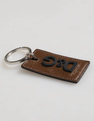 Dolce & Gabbana Dark Brown Leather Logo Metal Ring Keychain Holder Keyring - Keychains