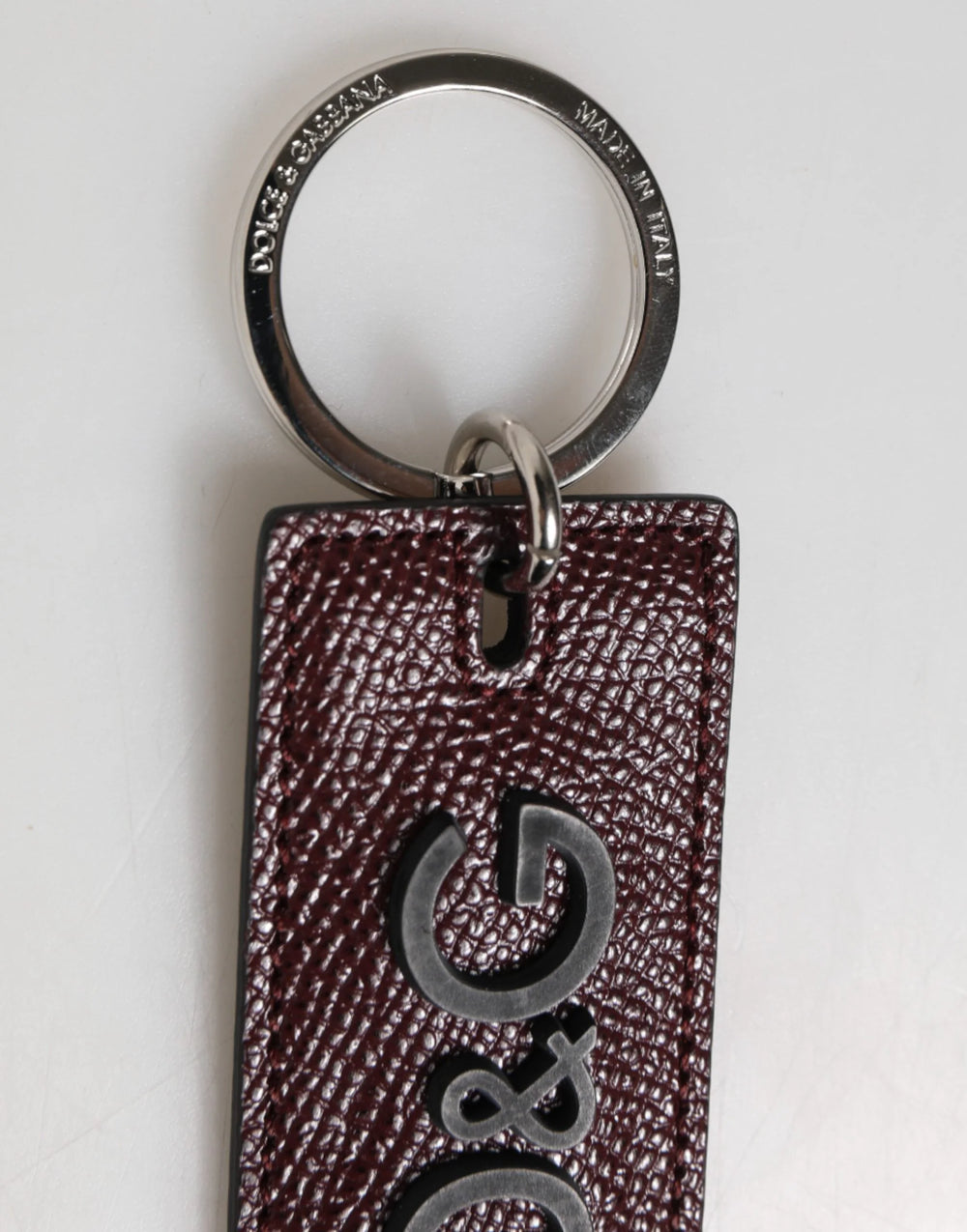 Dolce & Gabbana Dark Brown Leather Logo Metal Ring Men Keychain Keyring - Keychains