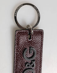 Dolce & Gabbana Dark Brown Leather Logo Metal Ring Men Keychain Keyring - Keychains