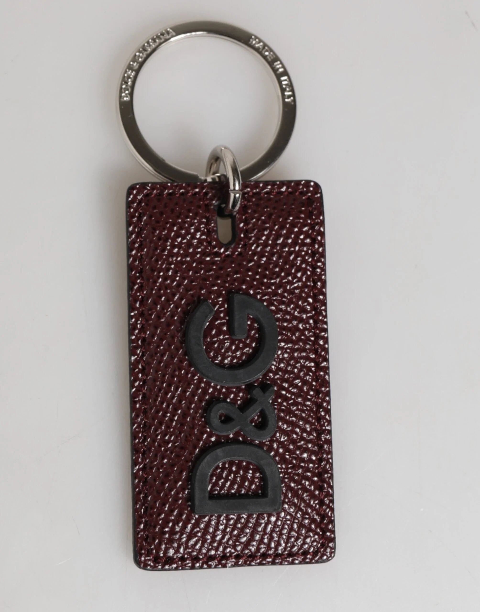 Dolce & Gabbana Dark Brown Leather Logo Metal Ring Men Keychain Keyring - Keychains