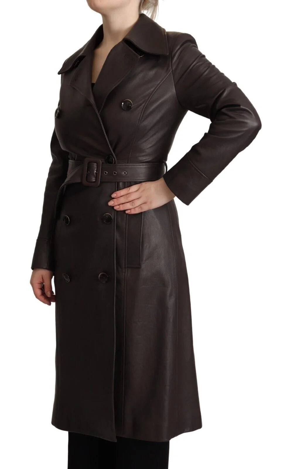 Dolce & Gabbana Dark Brown Leather Long Sleeves Belted Jacket - IT40|S - Overcoats