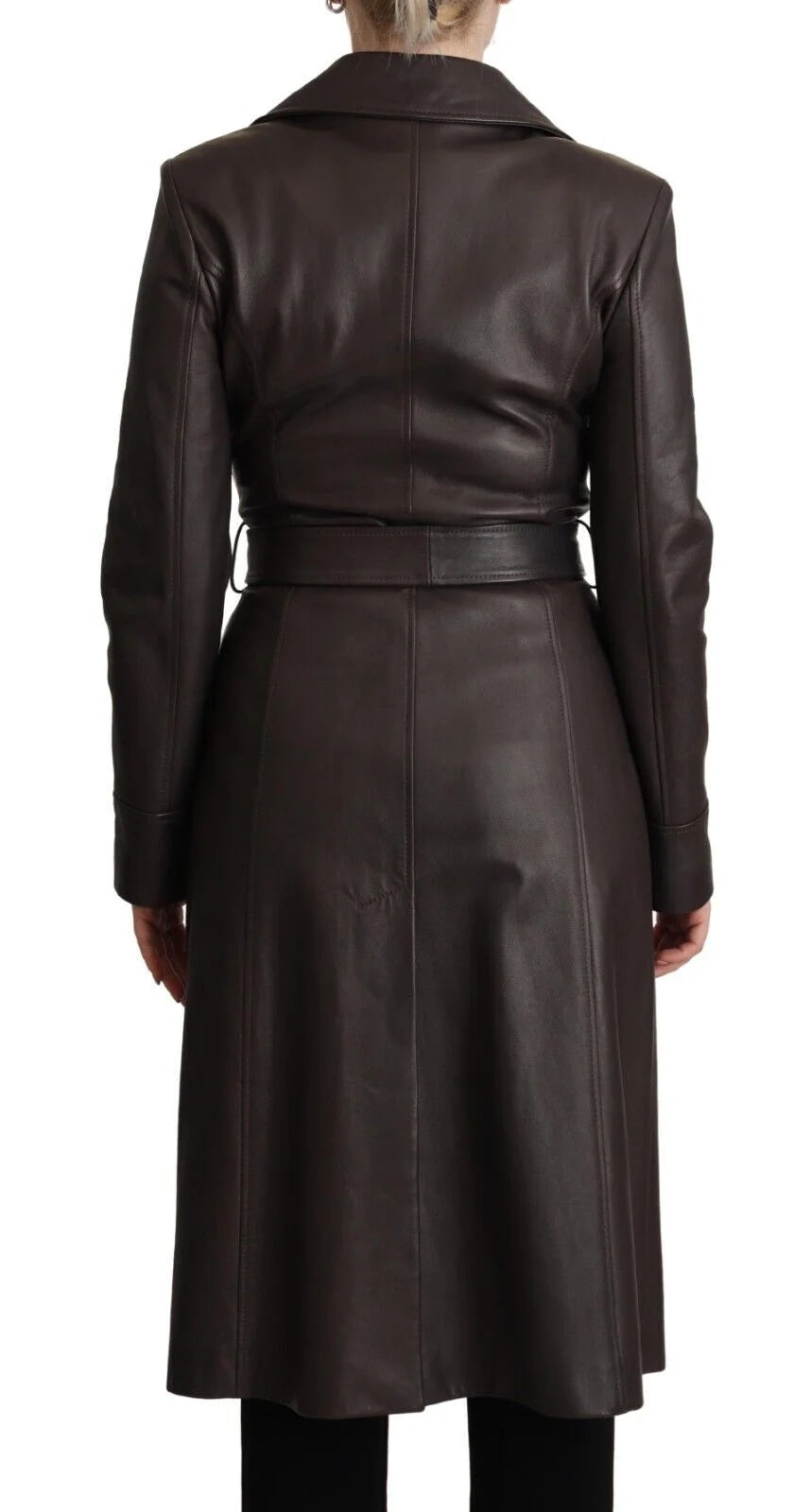 Dolce & Gabbana Dark Brown Leather Long Sleeves Belted Jacket - IT40|S - Overcoats