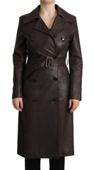 Dolce & Gabbana Dark Brown Leather Long Sleeves Belted Jacket - IT40|S - Overcoats