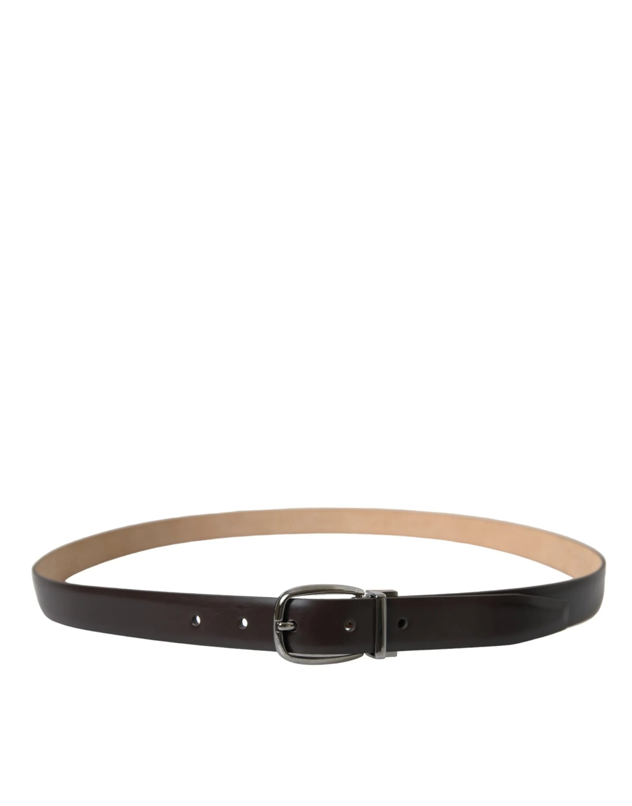 Dolce & Gabbana Dark Brown Leather Silver Metal Buckle Belt - 110 cm / 44 Inches - Belts