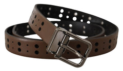 Dolce & Gabbana Dark Brown Perforated Leather Metal Belt - 90 cm / 36 Inches - Belts