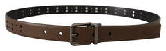 Dolce & Gabbana Dark Brown Perforated Leather Metal Belt - 90 cm / 36 Inches - Belts