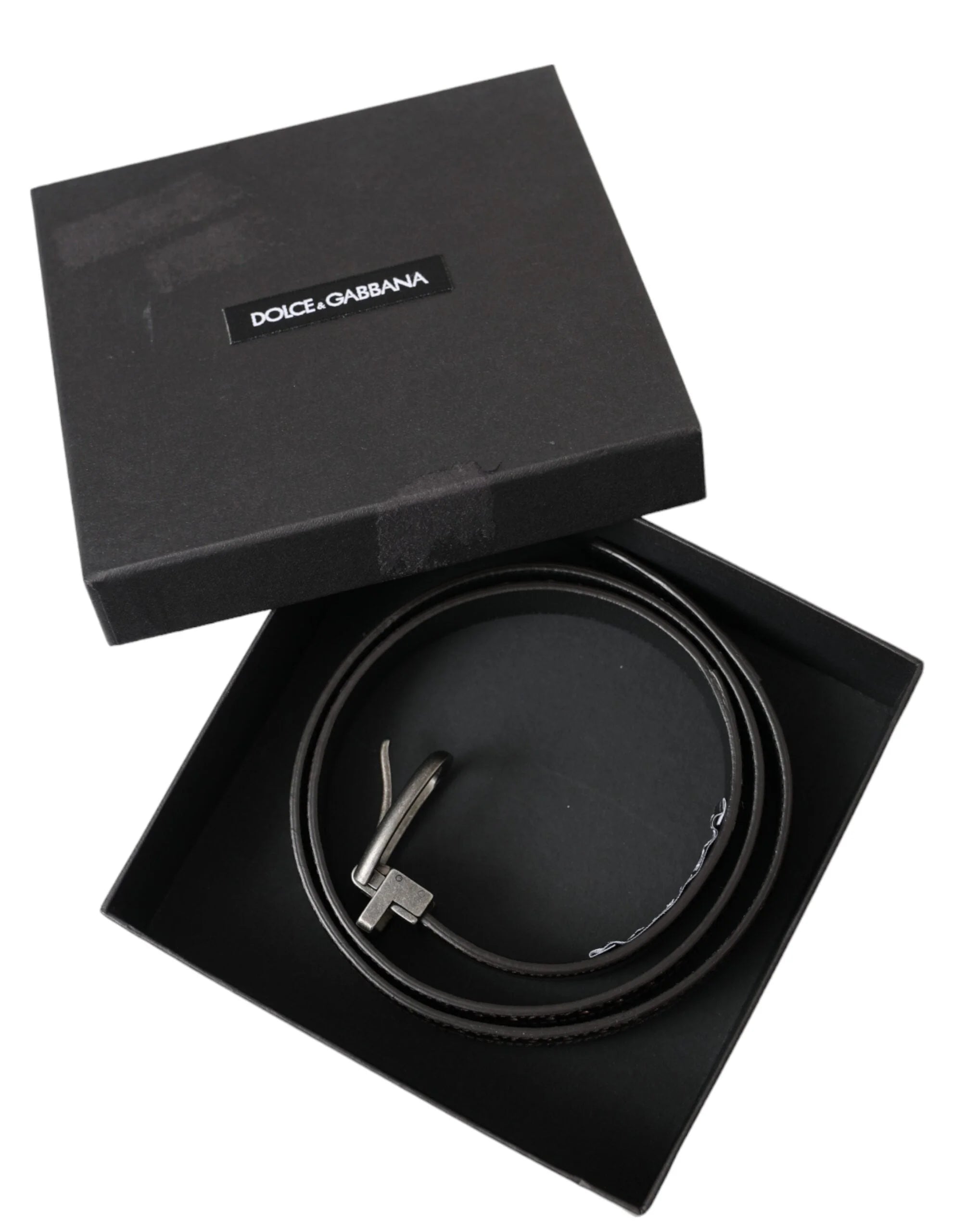 Dolce & Gabbana Dark Brown Perforated Leather Metal Buckle Belt Men - 85 cm / 34 Inches - Belts