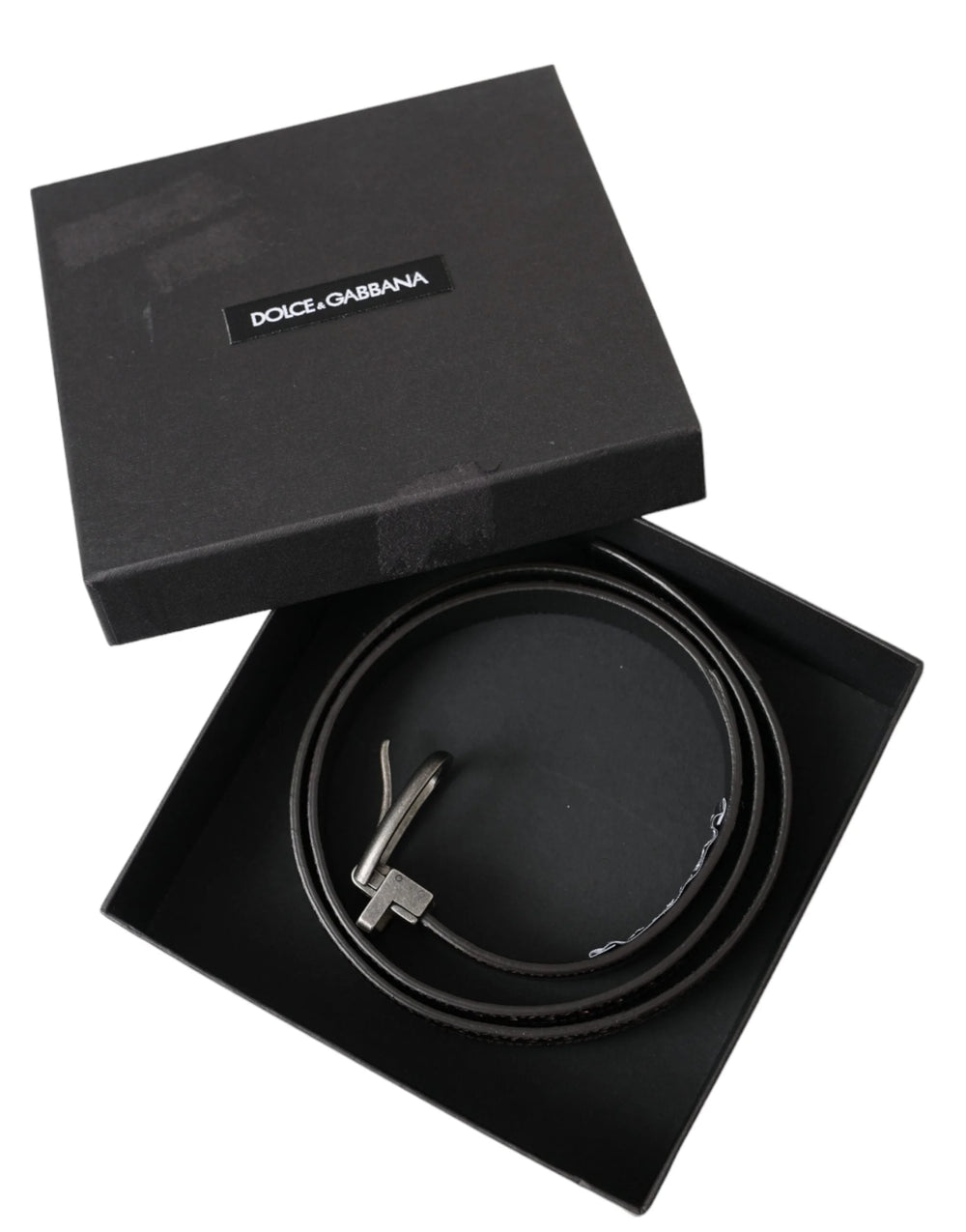 Dolce & Gabbana Dark Brown Perforated Leather Metal Buckle Belt Men - 85 cm / 34 Inches - Belts