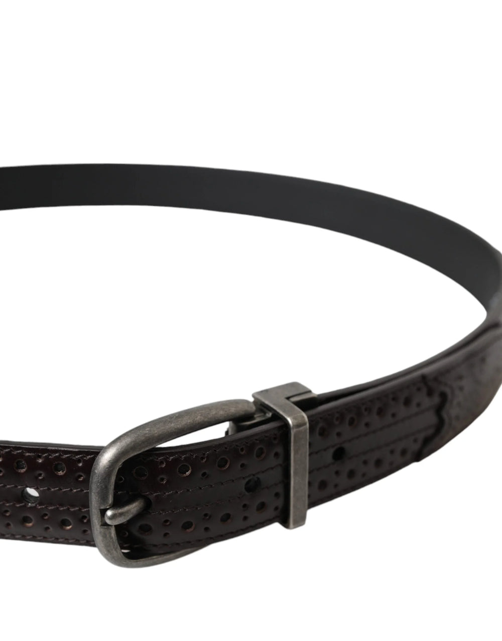 Dolce & Gabbana Dark Brown Perforated Leather Metal Buckle Belt Men - 85 cm / 34 Inches - Belts