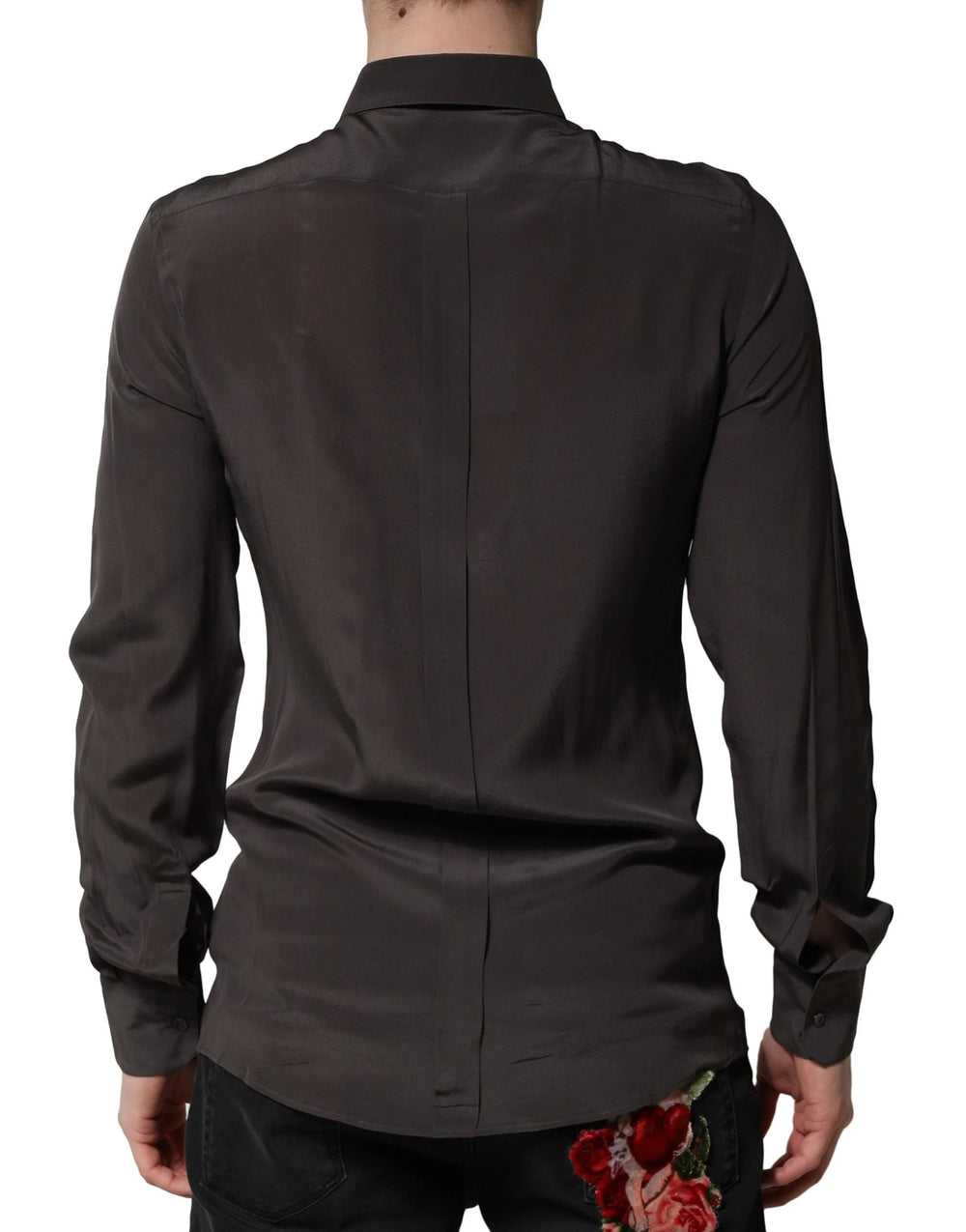 Dolce & Gabbana Dark Brown Silk GOLD Men Dress Formal Shirt - IT40 | M - Shirts