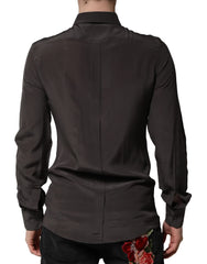 Dolce & Gabbana Dark Brown Silk GOLD Men Dress Formal Shirt - IT40 | M - Shirts