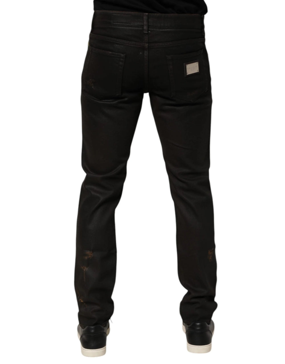 Dolce & Gabbana Dark Brown Tattered Cotton Skinny Denim Jeans - IT48 | M - Jeans