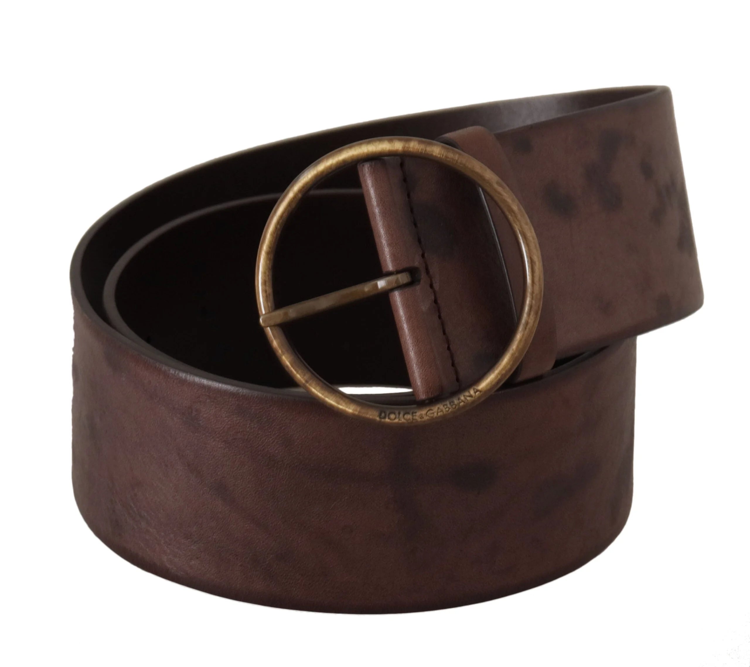 Dolce & Gabbana Dark Brown Wide Calf Leather Logo Round Buckle Belt - 90 cm / 36 Inches - Belts
