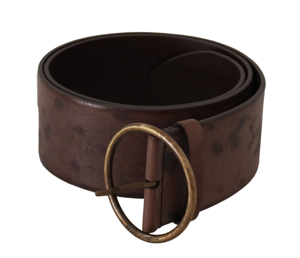 Dolce & Gabbana Dark Brown Wide Calf Leather Logo Round Buckle Belt - 90 cm / 36 Inches - Belts