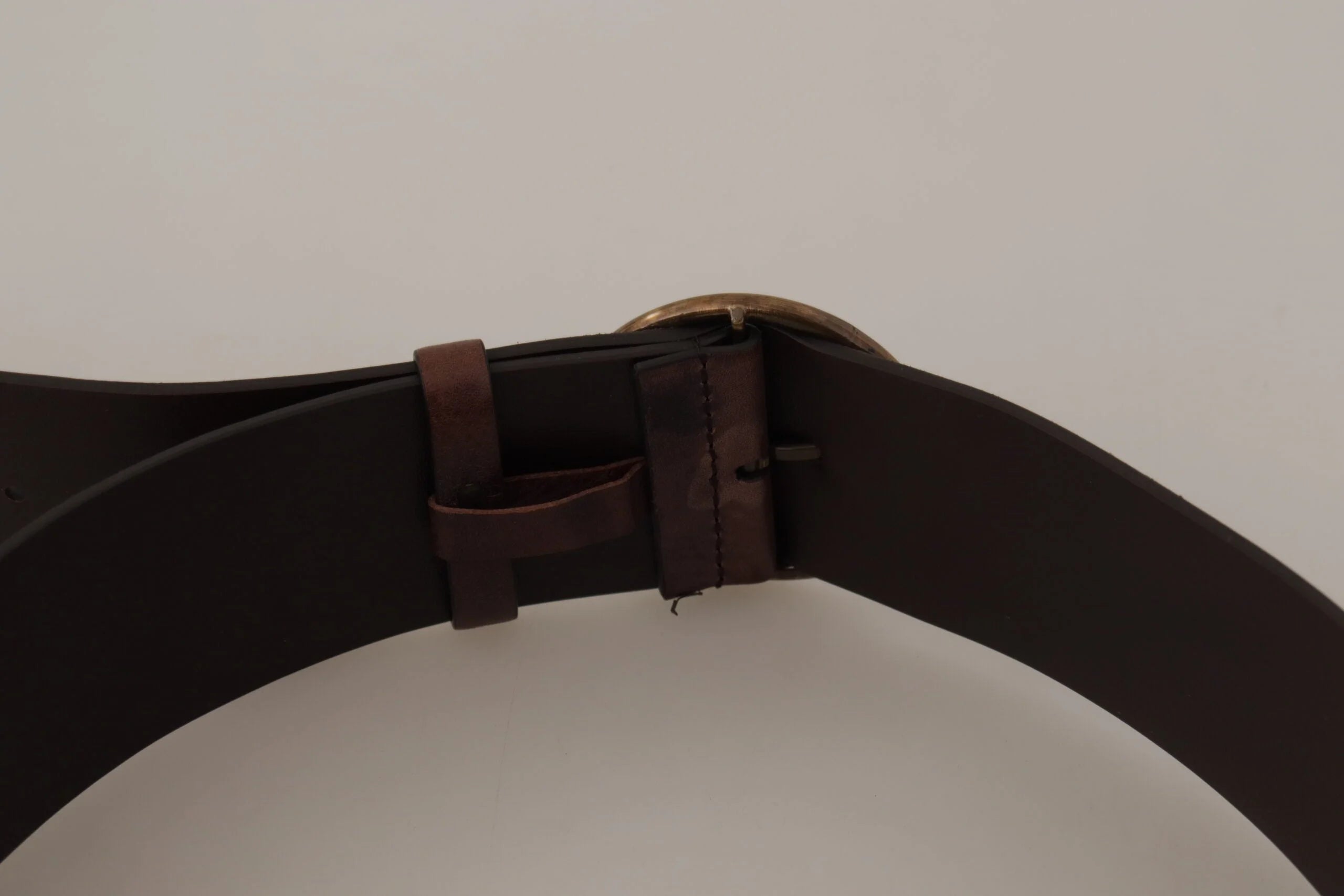Dolce & Gabbana Dark Brown Wide Calf Leather Logo Round Buckle Belt - 90 cm / 36 Inches - Belts