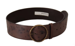 Dolce & Gabbana Dark Brown Wide Calf Leather Logo Round Buckle Belt - 90 cm / 36 Inches - Belts