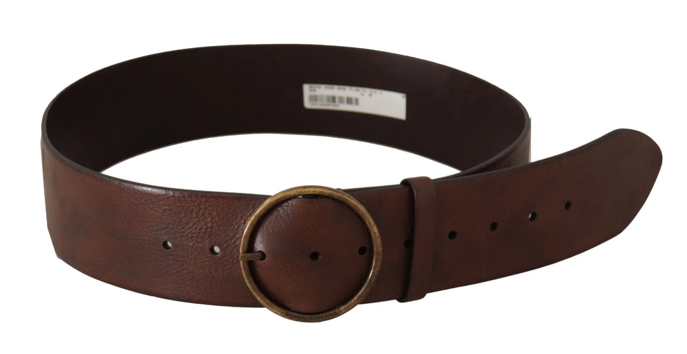 Dolce & Gabbana Dark Brown Wide Waist Leather Metal Round Buckle Belt - 90 cm / 36 Inches - Belts