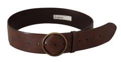 Dolce & Gabbana Dark Brown Wide Waist Leather Metal Round Buckle Belt - 90 cm / 36 Inches - Belts