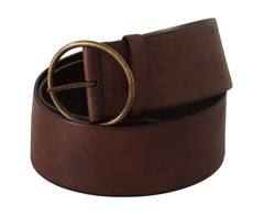 Dolce & Gabbana Dark Brown Wide Waist Leather Metal Round Buckle Belt - 90 cm / 36 Inches - Belts