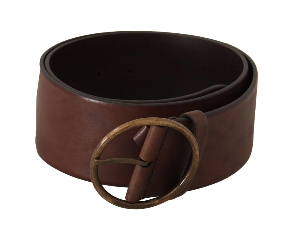 Dolce & Gabbana Dark Brown Wide Waist Leather Metal Round Buckle Belt - 90 cm / 36 Inches - Belts