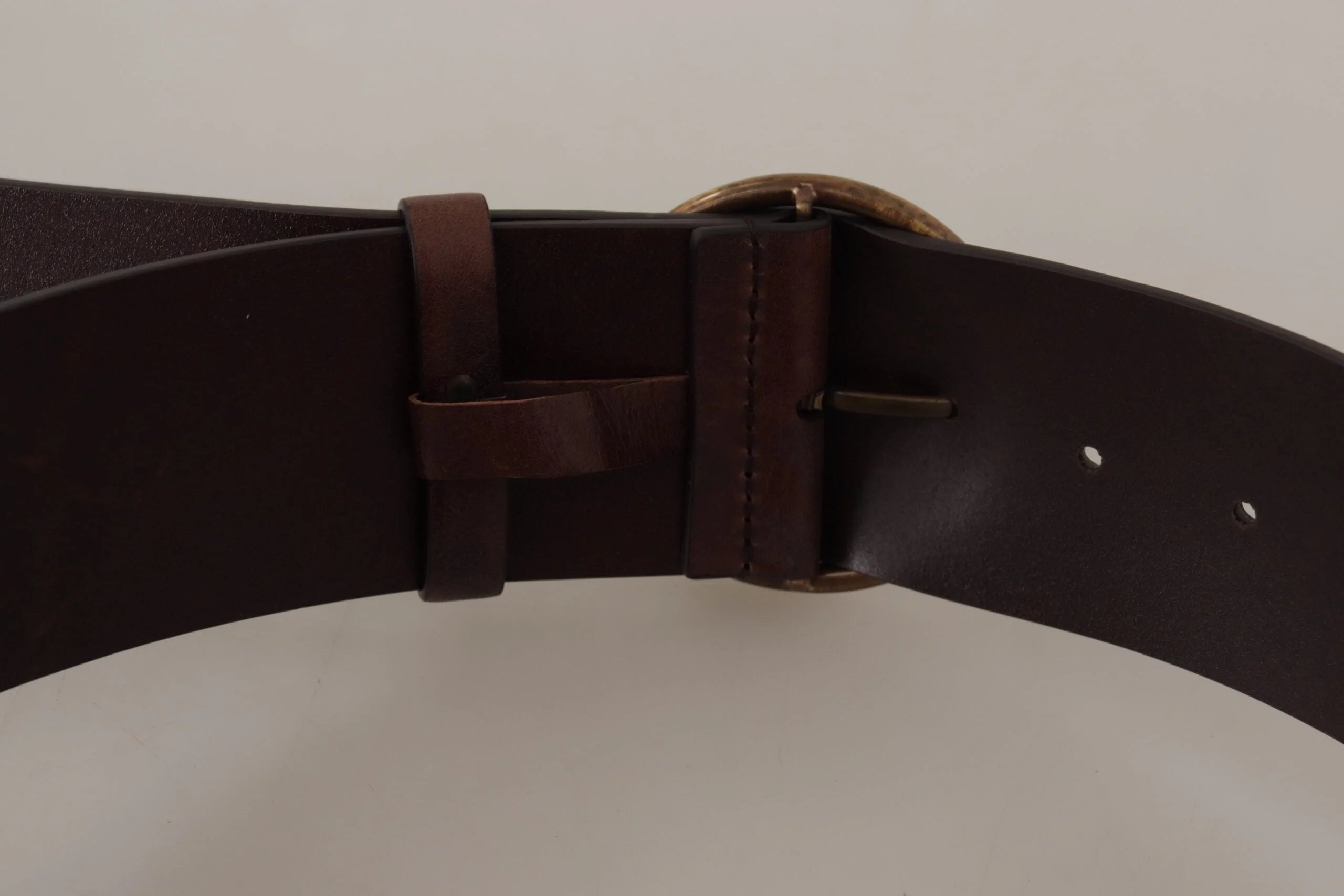 Dolce & Gabbana Dark Brown Wide Waist Leather Metal Round Buckle Belt - 90 cm / 36 Inches - Belts