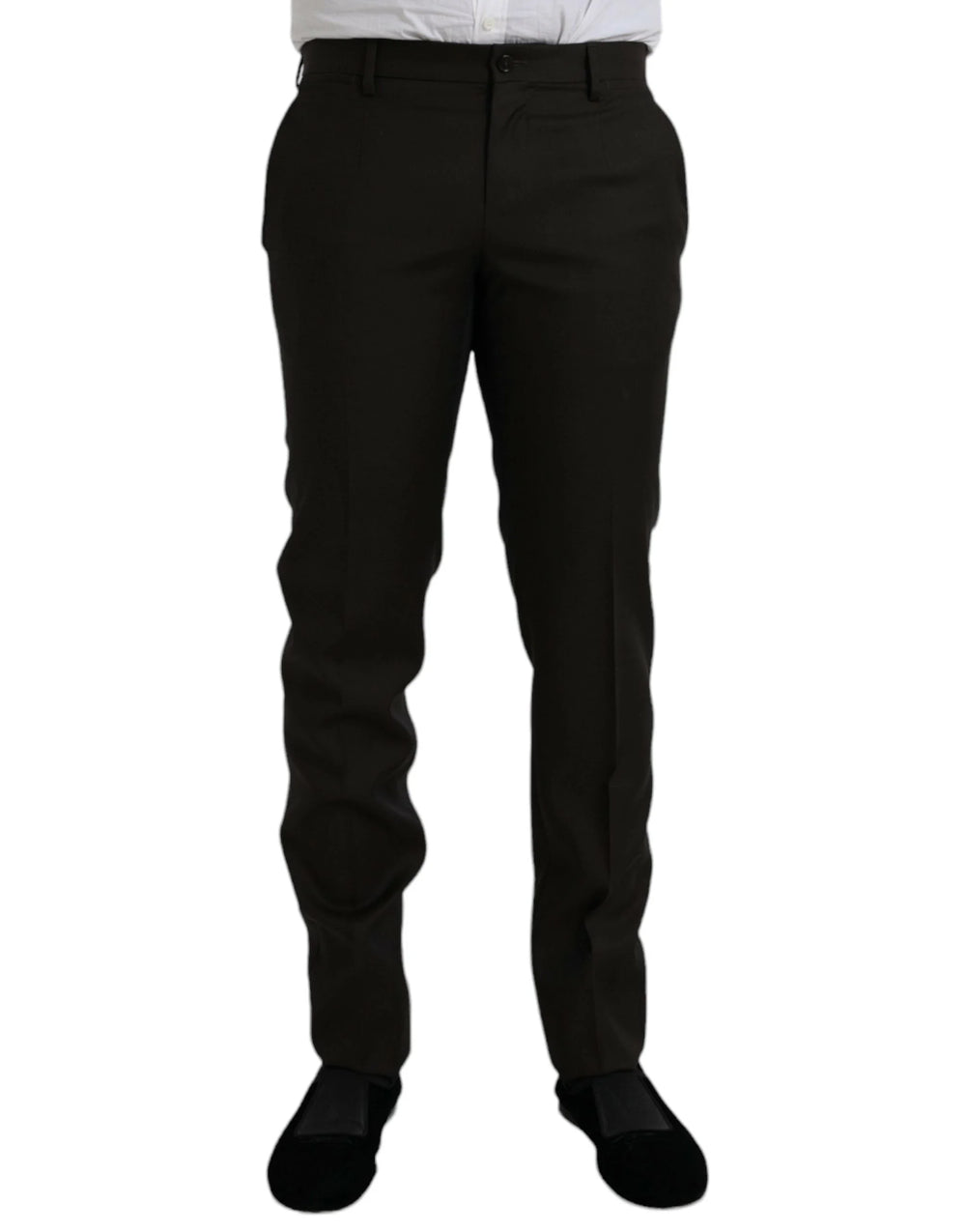 Dolce & Gabbana Dark Brown Wool Slim Fit Formal Pants - IT48 | M - Trousers