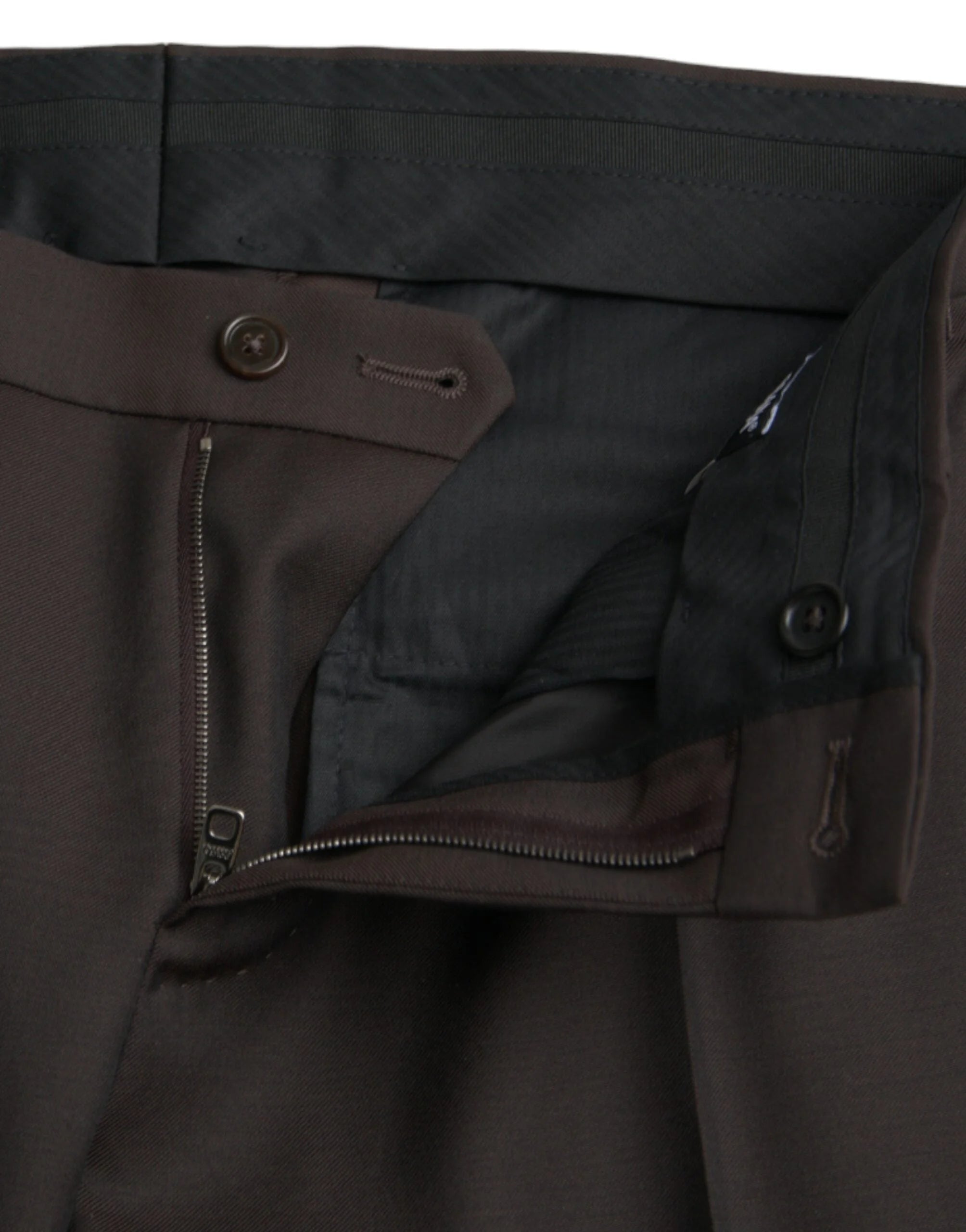Dolce & Gabbana Dark Brown Wool Slim Fit Formal Pants - IT48 | M - Trousers