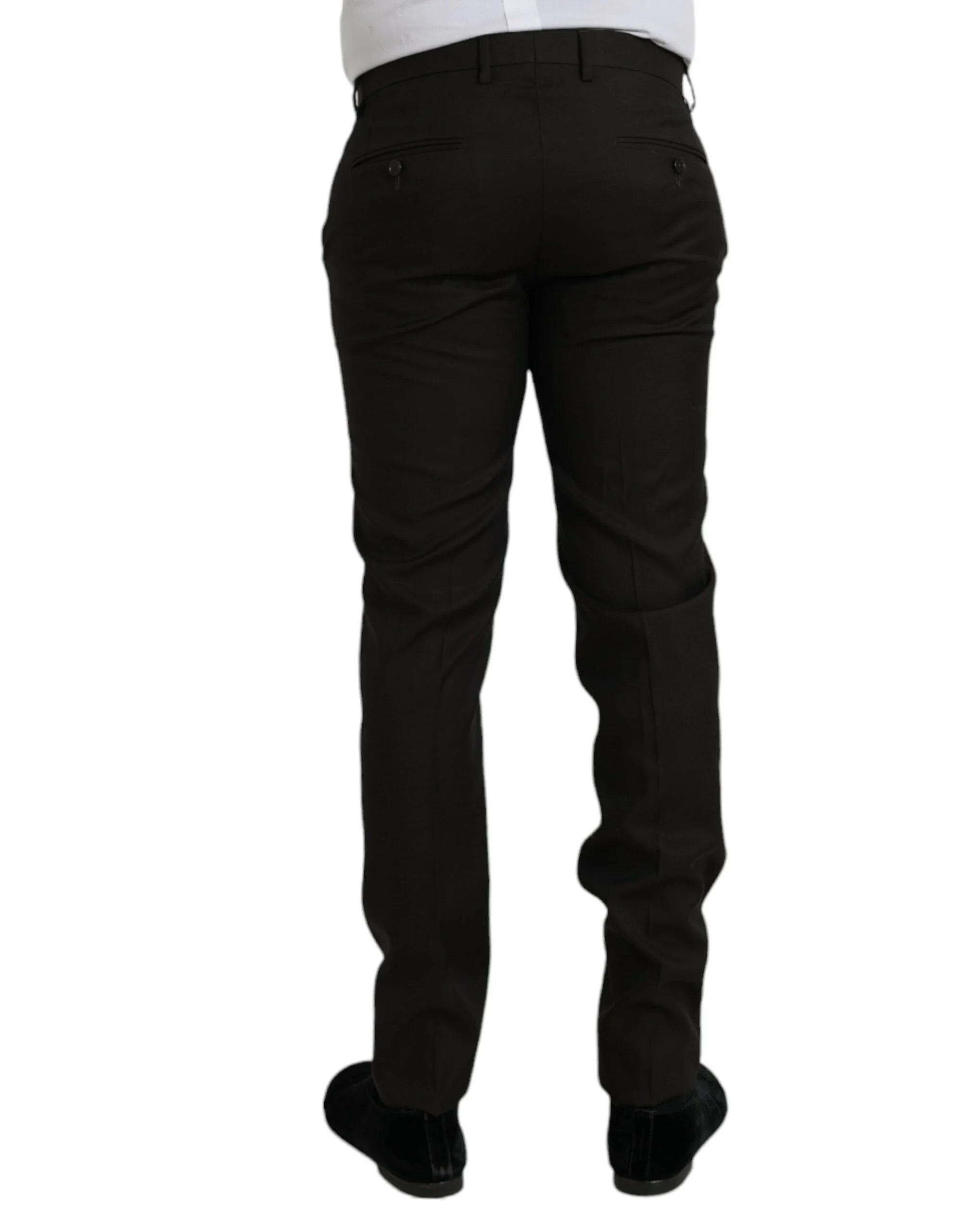 Dolce & Gabbana Dark Brown Wool Slim Fit Formal Pants - IT48 | M - Trousers