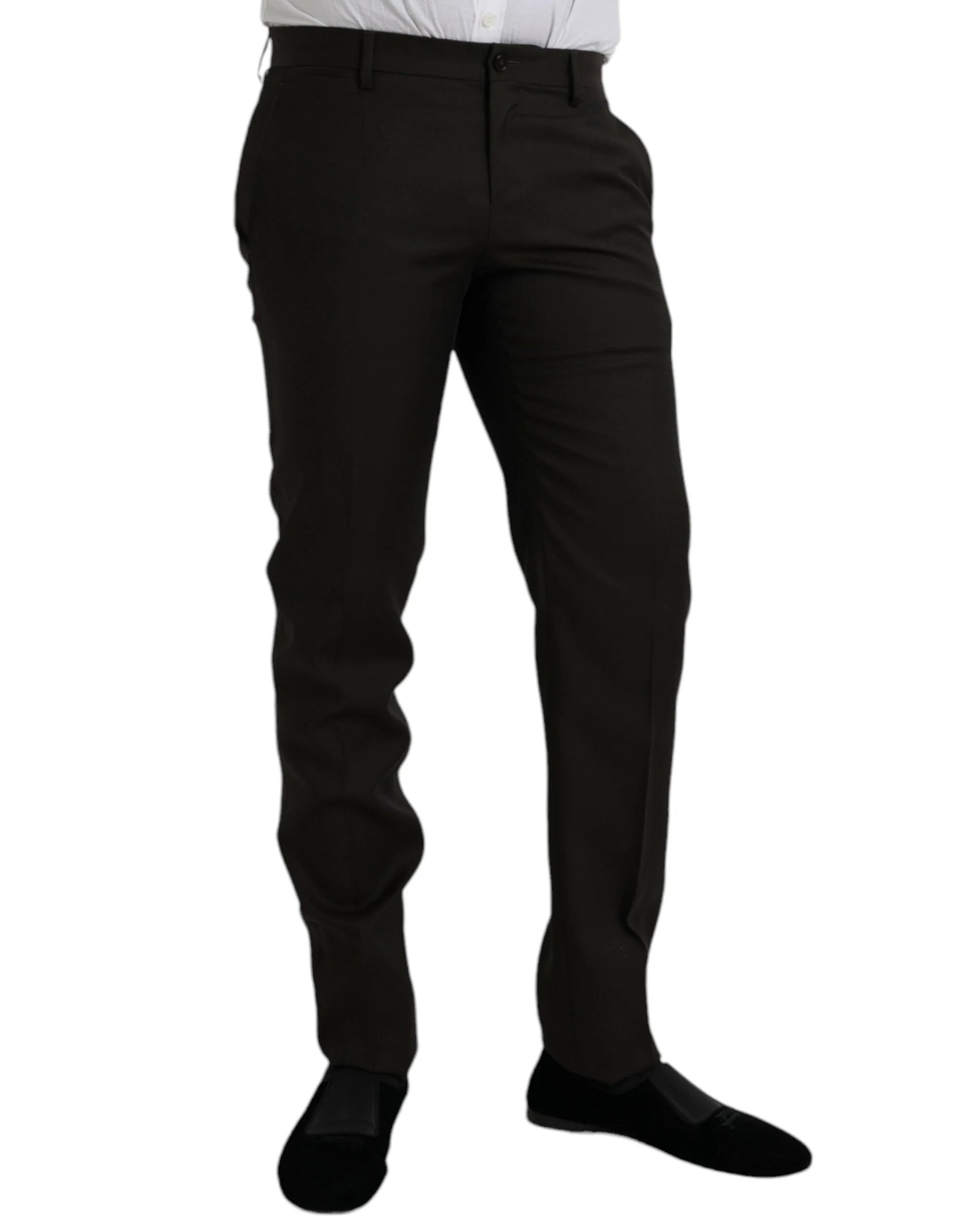 Dolce & Gabbana Dark Brown Wool Slim Fit Formal Pants - IT48 | M - Trousers