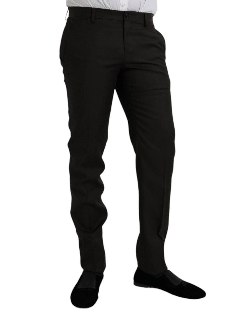 Dolce & Gabbana Dark Brown Wool Slim Fit Formal Pants - IT48 | M - Trousers
