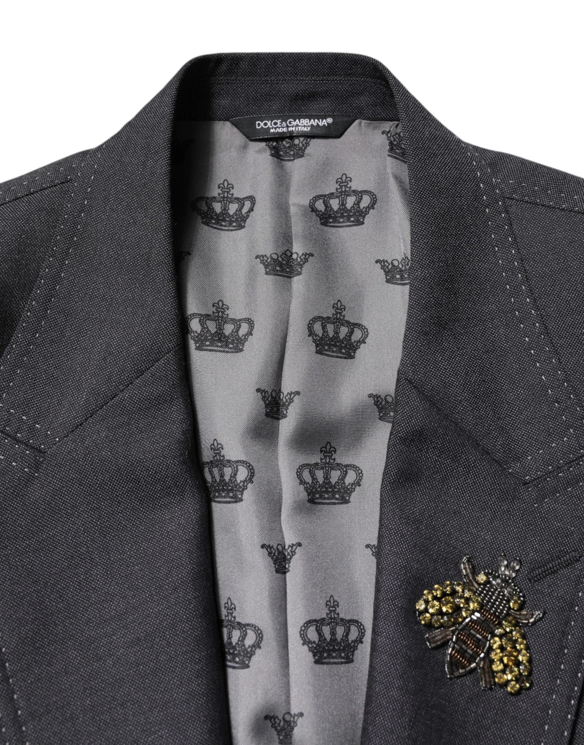 Dolce & Gabbana Dark Gray Bee Embroidery SICILIA Coat Blazer - IT52 | XL - Sport Jackets