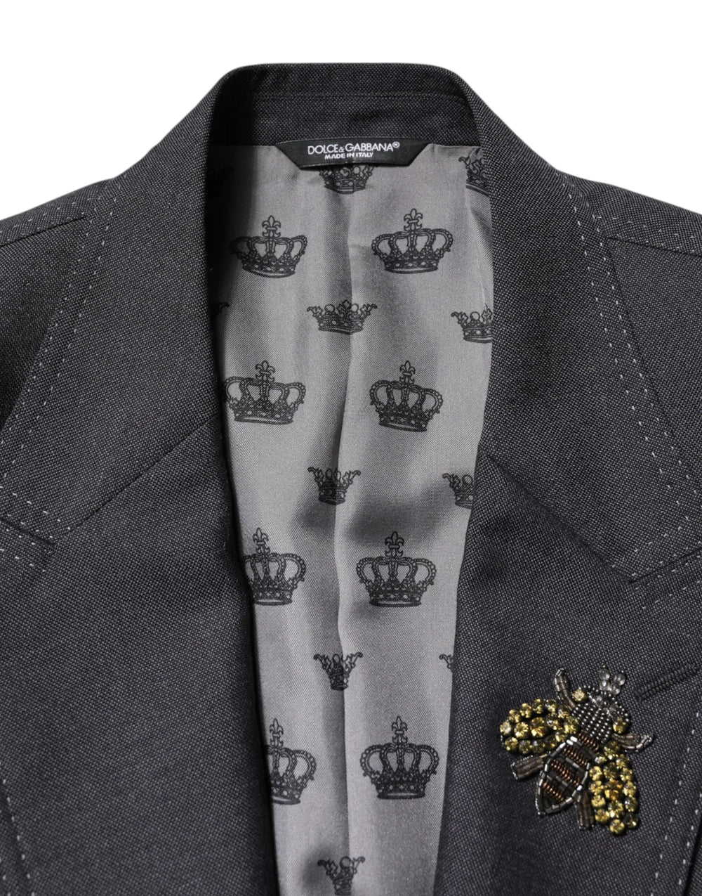 Dolce & Gabbana Dark Gray Bee Embroidery SICILIA Coat Blazer - IT52 | XL - Sport Jackets