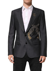 Dolce & Gabbana Dark Gray Bee Embroidery SICILIA Coat Blazer - IT52 | XL - Sport Jackets