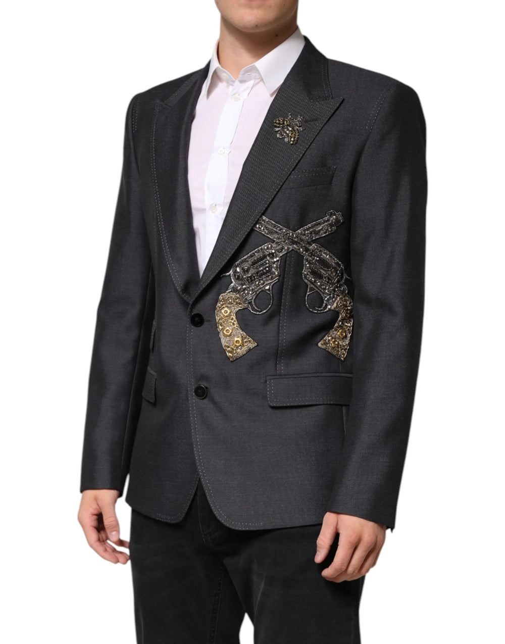 Dolce & Gabbana Dark Gray Bee Embroidery SICILIA Coat Blazer - IT52 | XL - Sport Jackets