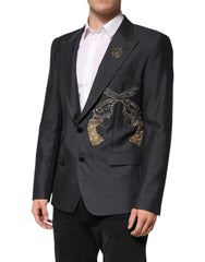 Dolce & Gabbana Dark Gray Bee Embroidery SICILIA Coat Blazer - IT52 | XL - Sport Jackets