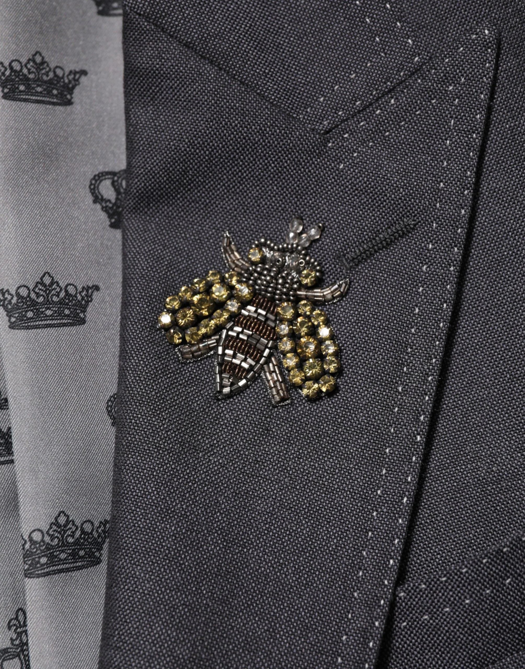 Dolce & Gabbana Dark Gray Bee Embroidery Wool Coat Blazer - IT50 | L - Sport Jackets