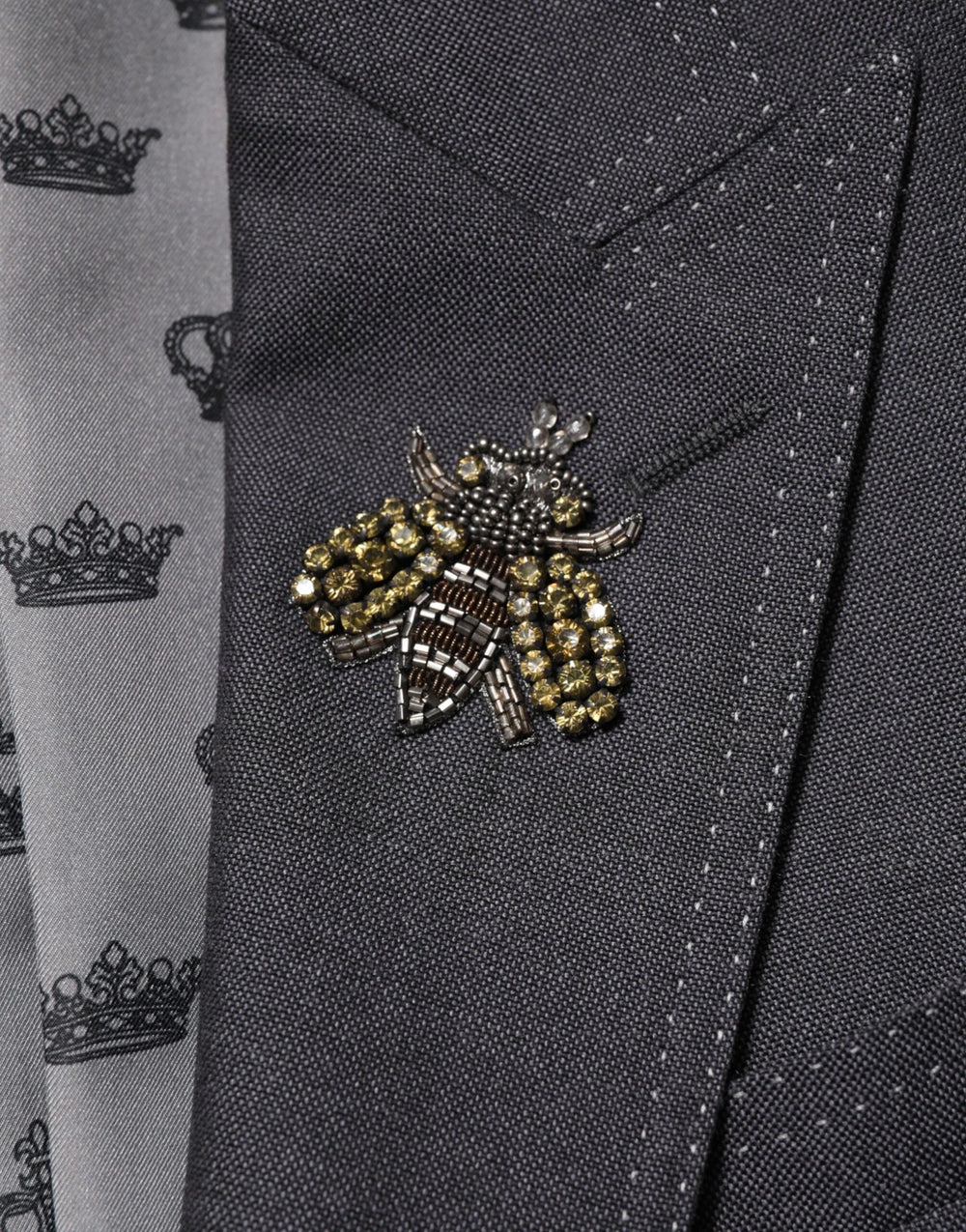 Dolce & Gabbana Dark Gray Bee Embroidery Wool Coat Blazer - IT50 | L - Sport Jackets