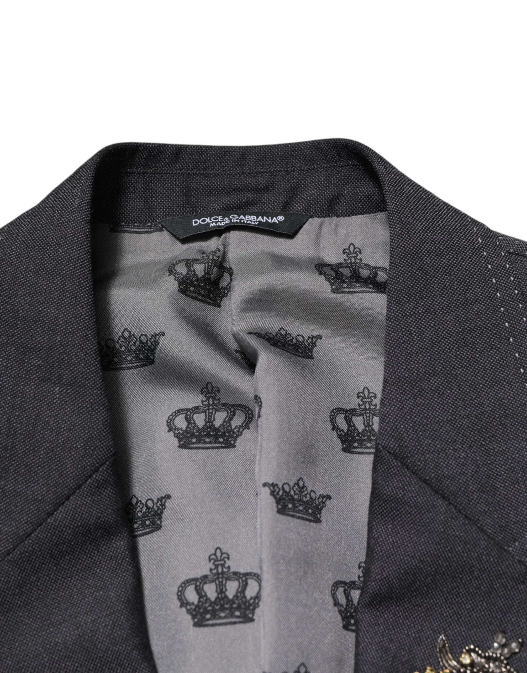Dolce & Gabbana Dark Gray Bee Embroidery Wool Coat Blazer - IT50 | L - Sport Jackets