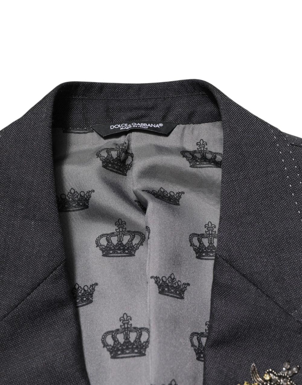 Dolce & Gabbana Dark Gray Bee Embroidery Wool Coat Blazer - IT50 | L - Sport Jackets