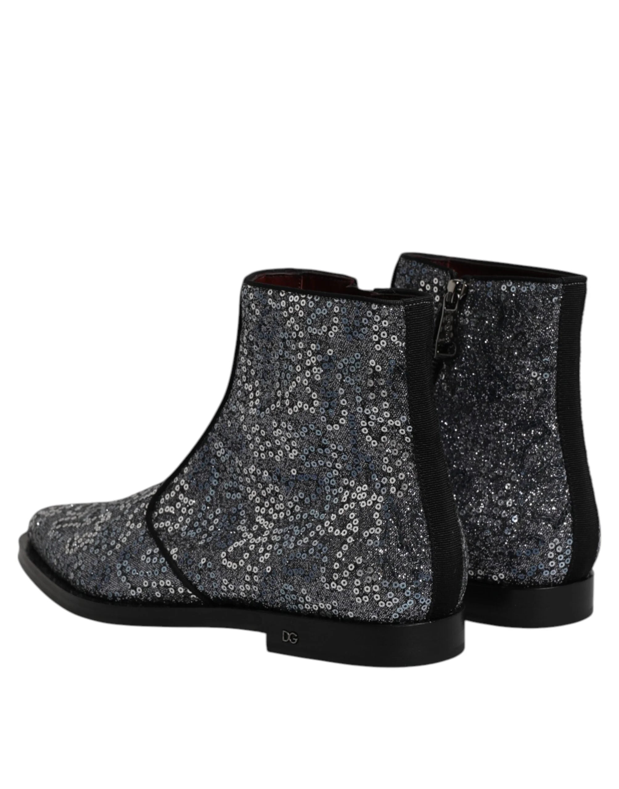 Dolce & Gabbana Dark Gray Cotton Sequined Chelsea Boots Shoes - EU41/US8 - Boots