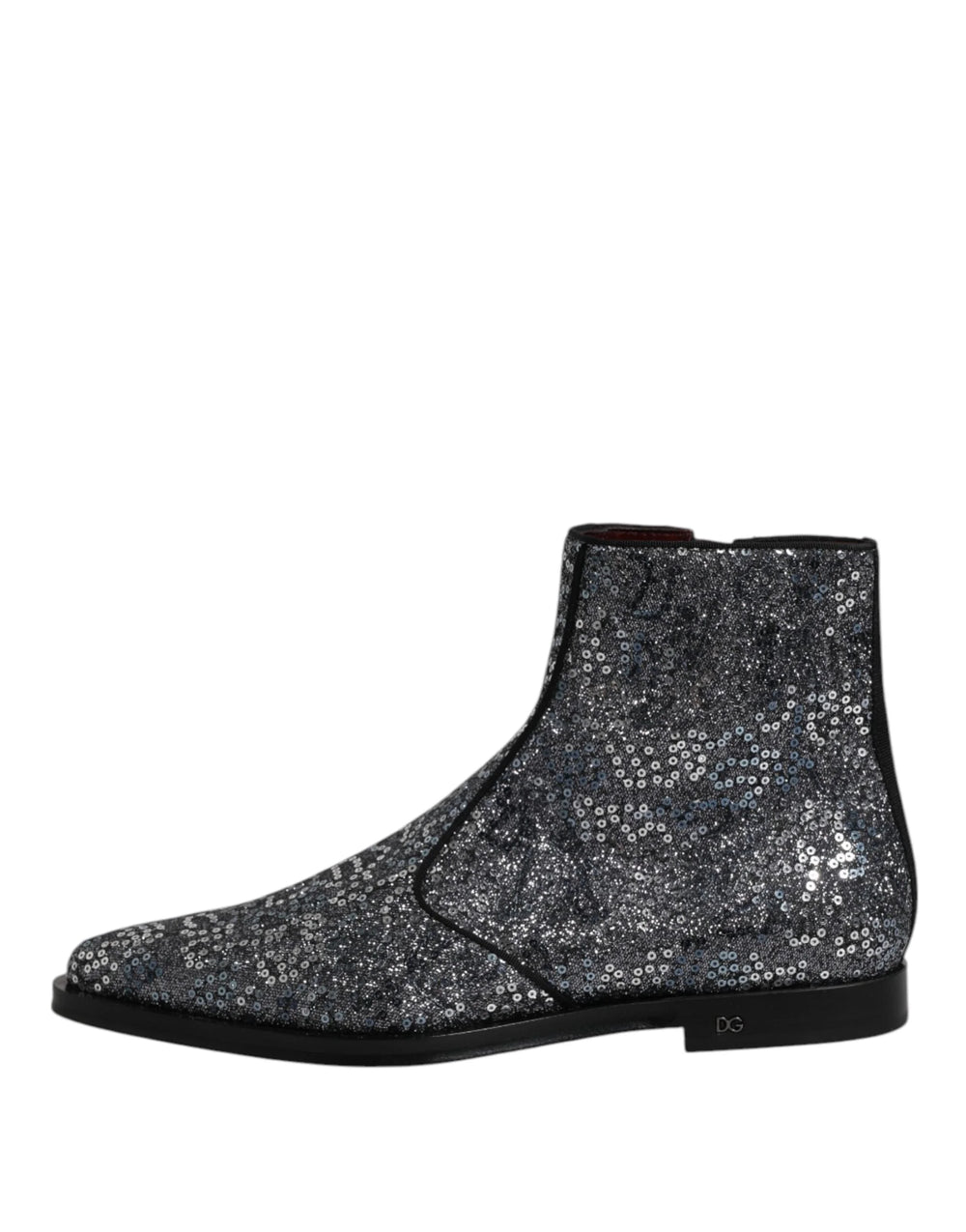 Dolce & Gabbana Dark Gray Cotton Sequined Chelsea Boots Shoes - EU41/US8