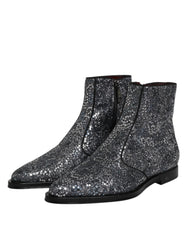 Dolce & Gabbana Dark Gray Cotton Sequined Chelsea Boots Shoes - EU41/US8 - Boots
