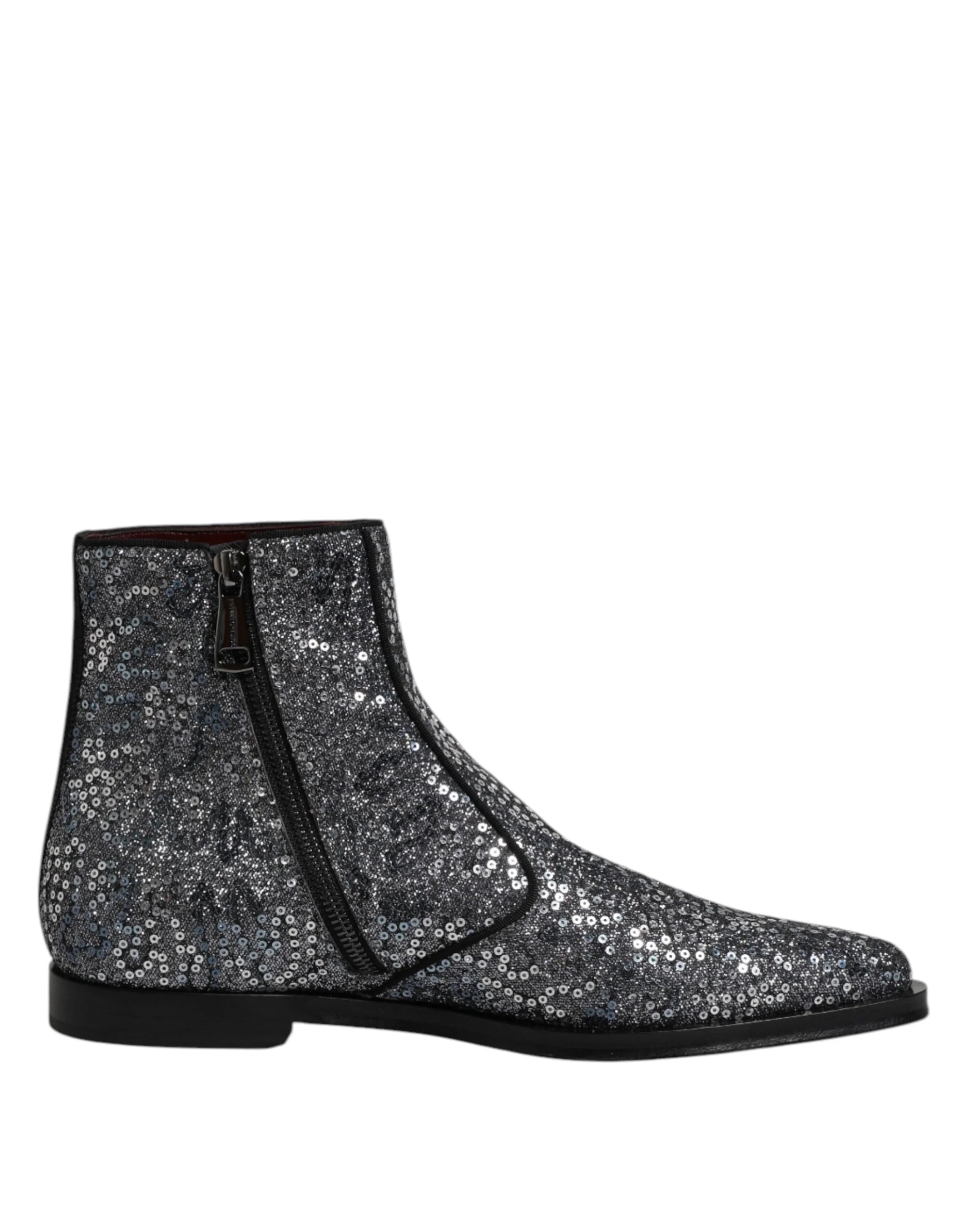 Dolce & Gabbana Dark Gray Cotton Sequined Chelsea Boots Shoes - EU41/US8 - Boots