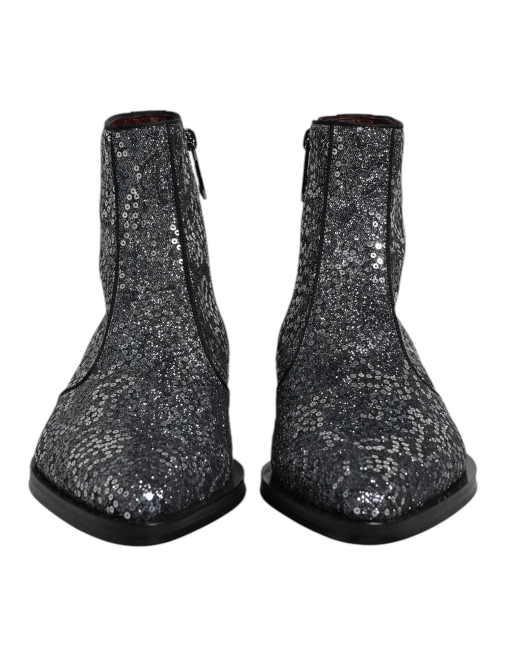 Dolce & Gabbana Dark Gray Cotton Sequined Chelsea Boots Shoes - EU41/US8