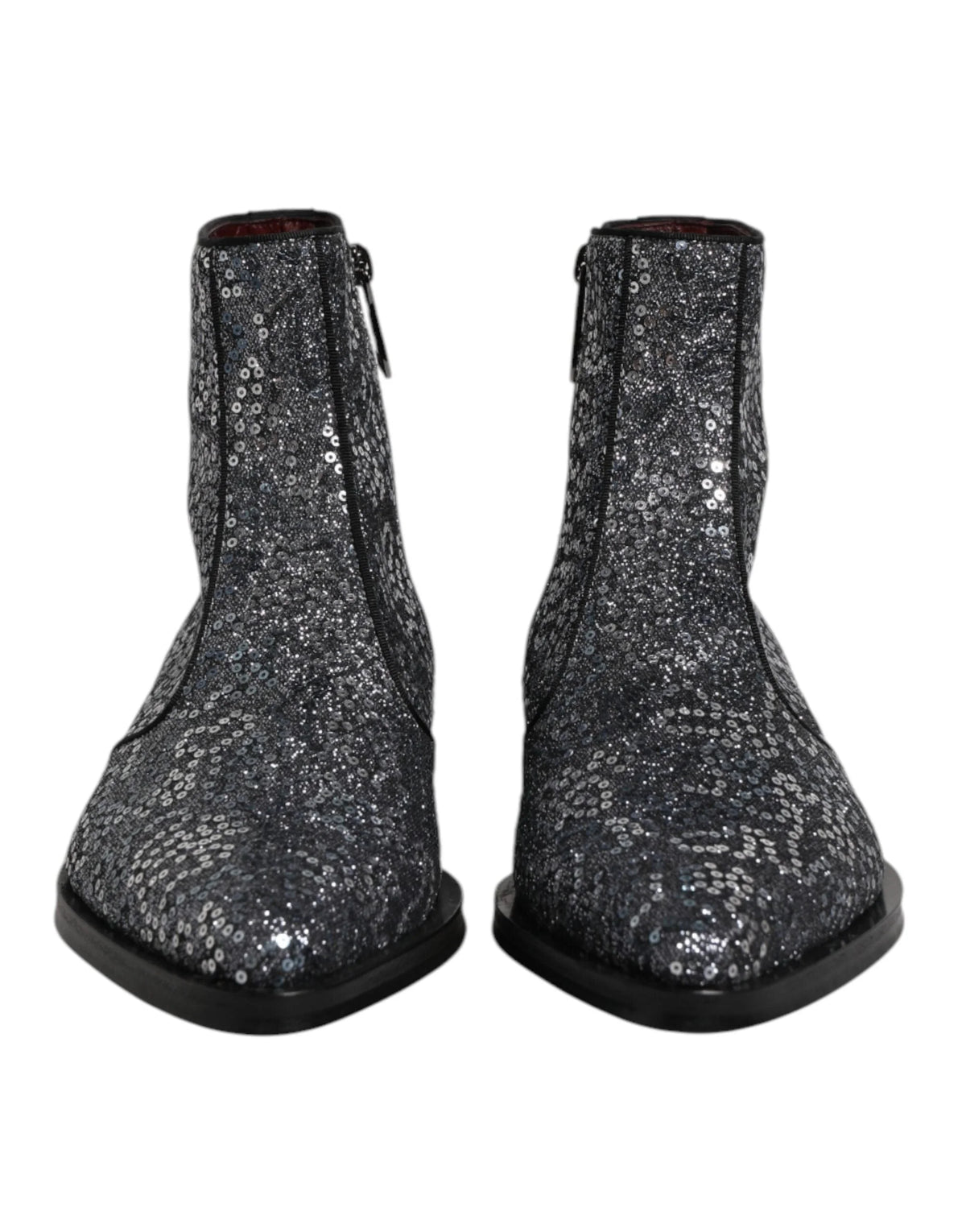 Dolce & Gabbana Dark Gray Cotton Sequined Chelsea Boots Shoes - EU41/US8