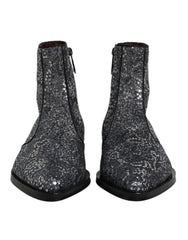 Dolce & Gabbana Dark Gray Cotton Sequined Chelsea Boots Shoes - EU41/US8